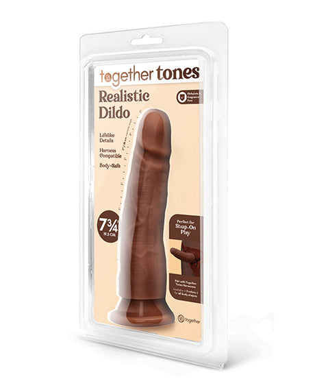 Together 7.75 inches Realistic Dildo Suction Base Dark in packaging with details and body-safe features.
