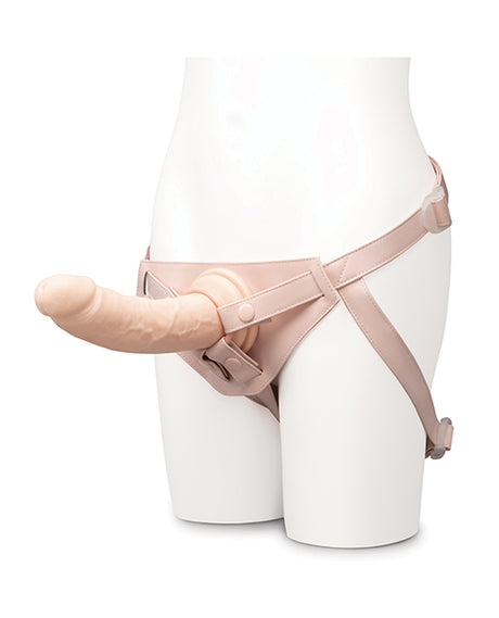 Together 8.5 Inch Realistic Dildo Suction Base mounted on a harness for intimate experiences.