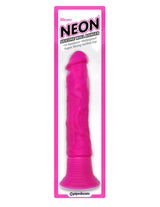 Neon Silicone Wall Banger Vibrating Dildo Pink with powerful suction cup and 10 vibration modes.