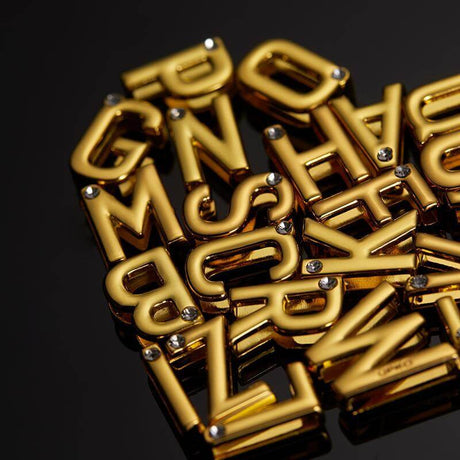 Gold-plated letter charms with crystals for UPKO Luxury Italian Leather Personalized Choker