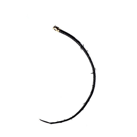 Black leather whip with a curved design, featuring subtle spikes for BDSM play, part of a luxury SM tools kit.