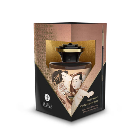 Shunga Edible Body Paint Aphrodisiac Chocolate in elegant packaging with application brush for intimate experiences.