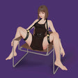 Model showcasing UPKO Clack Bondage Restraints Gear, illustrating versatility and design on a chair.