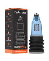 Bathmate Hydromax 3 Water Penis Pump Blue alongside product packaging, showcasing its design and features.