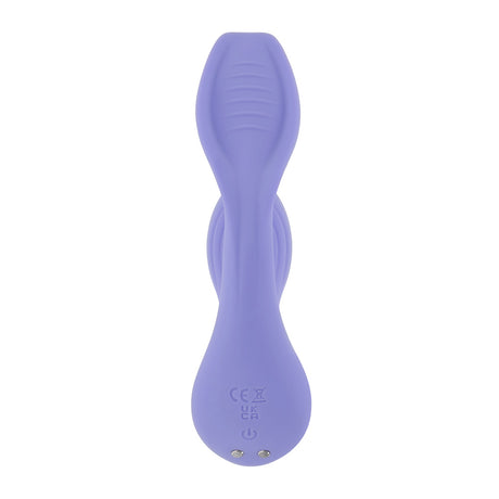 Every Way Play Wearable Vibrator with Remote Lilac against a white background, showcasing its sleek design and textures.