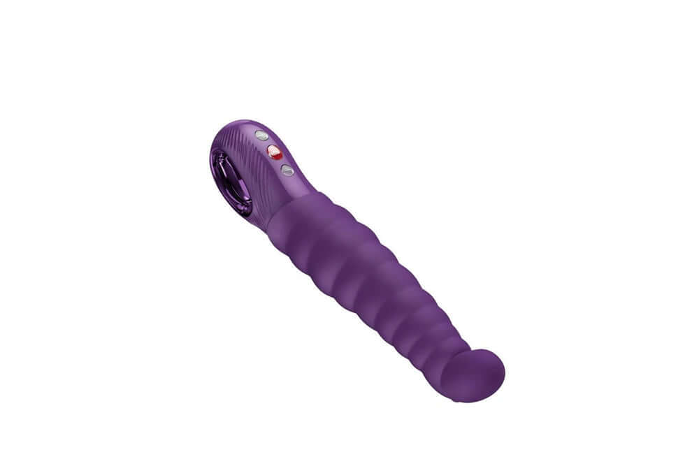 Fun Factory Patchy Paul G-Spot Vibrator Dark Violet with flexible shaft and control buttons for customized pleasure.