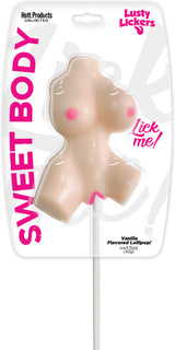 Lusty Lickers Female Torso Pop Vanilla - playful vanilla flavored lollipop shaped like a curvy torso.