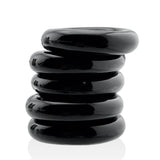 Oxballs Jacker 5-Stack Five-Pack Tube Super-Strong Cockrings Black stacked in a convenient design.