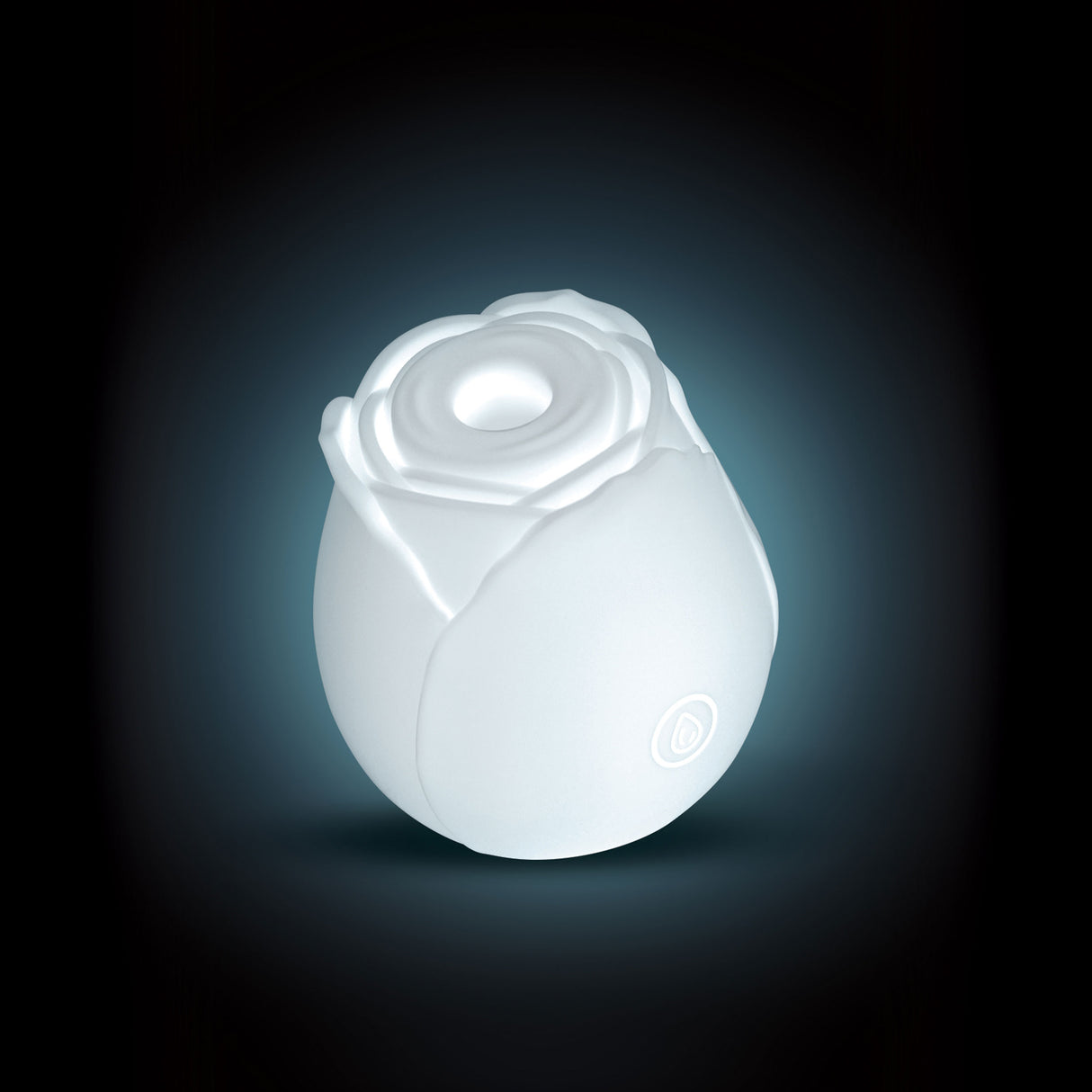 Inya the Rose Glow in the Dark Suction White, a floral air pulse stimulator with elegant design and glowing feature.