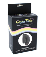 Gender Fluid 5 Inch Equipped Soft Packer Dark Brown packaging featuring a lifelike design and colorful box.
