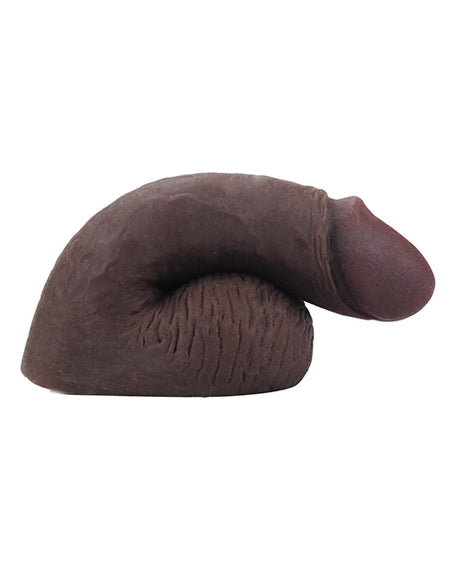 Gender Fluid 5 Inch Equipped Soft Packer Dark Brown side view of lifelike soft prosthetic