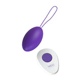 Vedo Peach Remote Egg Vibrator Into You Indigo with remote control in sleek purple design.