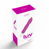 Vedo Luv Mini Clitoral Vibe Hot In Bed Pink packaging featuring compact design and 10 vibration modes.