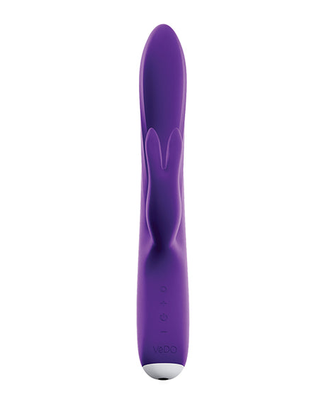 Vedo Thumper Bunny Rabbit Vibrator Deep Purple on a white background, showcasing its sleek design and silicone finish.