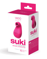 Vedo Suki Rechargeable Sonic Vibe Foxy Pink packaging showcasing its sleek design and ten stimulation modes.