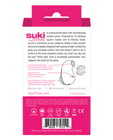 Vedo Suki Rechargeable Sonic Vibe Foxy Pink packaging details with features and usage information.