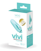 Vedo Vivi Rechargeable Finger Vibe Tease Me Turquoise packaging showcasing its sleek design and vibration modes.