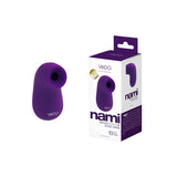 Vedo Nami Sonic Clitoral Vibrator Purple next to its packaging for precise clitoral pleasure.