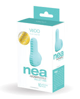 Vedo Nea Rechargeable Finger Vibe Turquoise packaging with ergonomic design and 10 vibration modes.