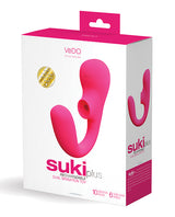 Vedo Suki Plus Dual Sonic Vibe Foxy Pink packaging showcasing the dual-action rechargeable toy for pleasure.