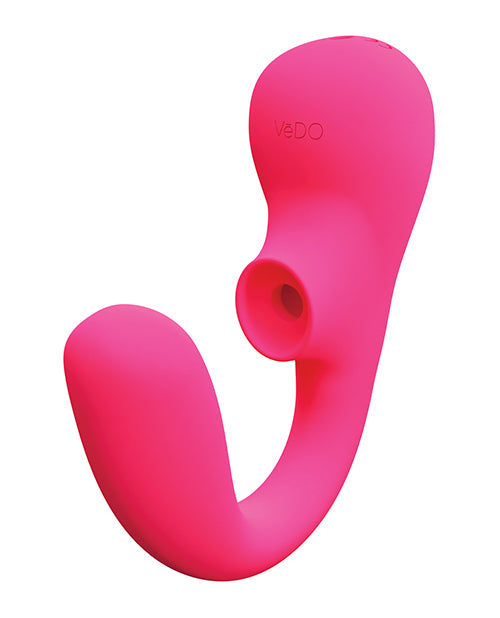 Vedo Suki Plus Dual Sonic Vibe Foxy Pink, a rechargeable dual-action pleasure toy with flexible shaft and silicone body.