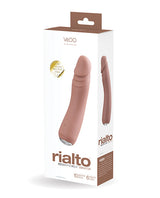 Vedo Rialto Silicone Rechargeable Realistic Vibrator Mocha packaging showcasing its sleek design and features.