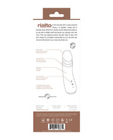 Vedo Rialto Silicone Rechargeable Realistic Vibrator Mocha packaging with features and details highlighted.