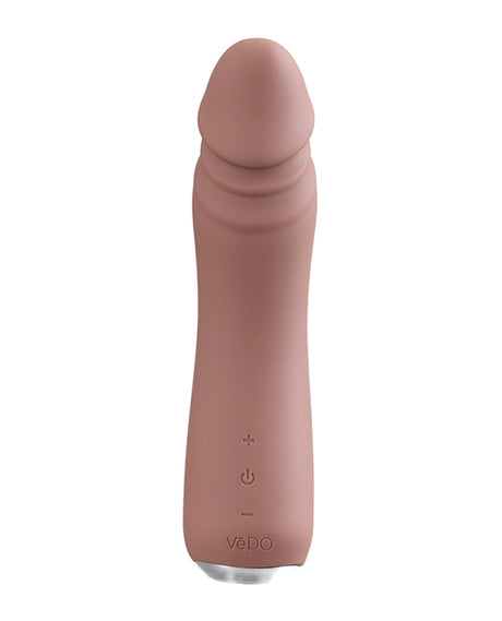 Vedo Rialto Silicone Rechargeable Realistic Vibrator Mocha in a smooth design with control buttons
