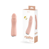 Vedo Rialto Silicone Rechargeable Realistic Vibrator Mocha with packaging showcasing its lifelike design and features.