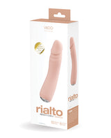 Vedo Rialto Rechargeable Vibe Vanilla in packaging, featuring dual motors and lifelike silicone for pleasure.