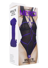 Merci Bind & Tie 6mm Hemp Bondage Rope 50 Feet Violet packaging showcasing durable hemp rope and bondage styling.