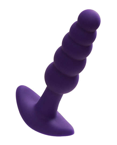 VeDO Plug Rechargeable Anal Plug Deep Purple with tapered profile and graduating beads for comfortable use.