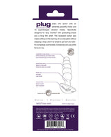 VeDO Plug Rechargeable Anal Plug Deep Purple packaging back with features and specifications highlighted.