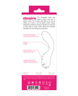 VeDO Desire Rechargeable Silicone G-Spot Vibrator Pink packaging showing features and specifications for targeted pleasure.