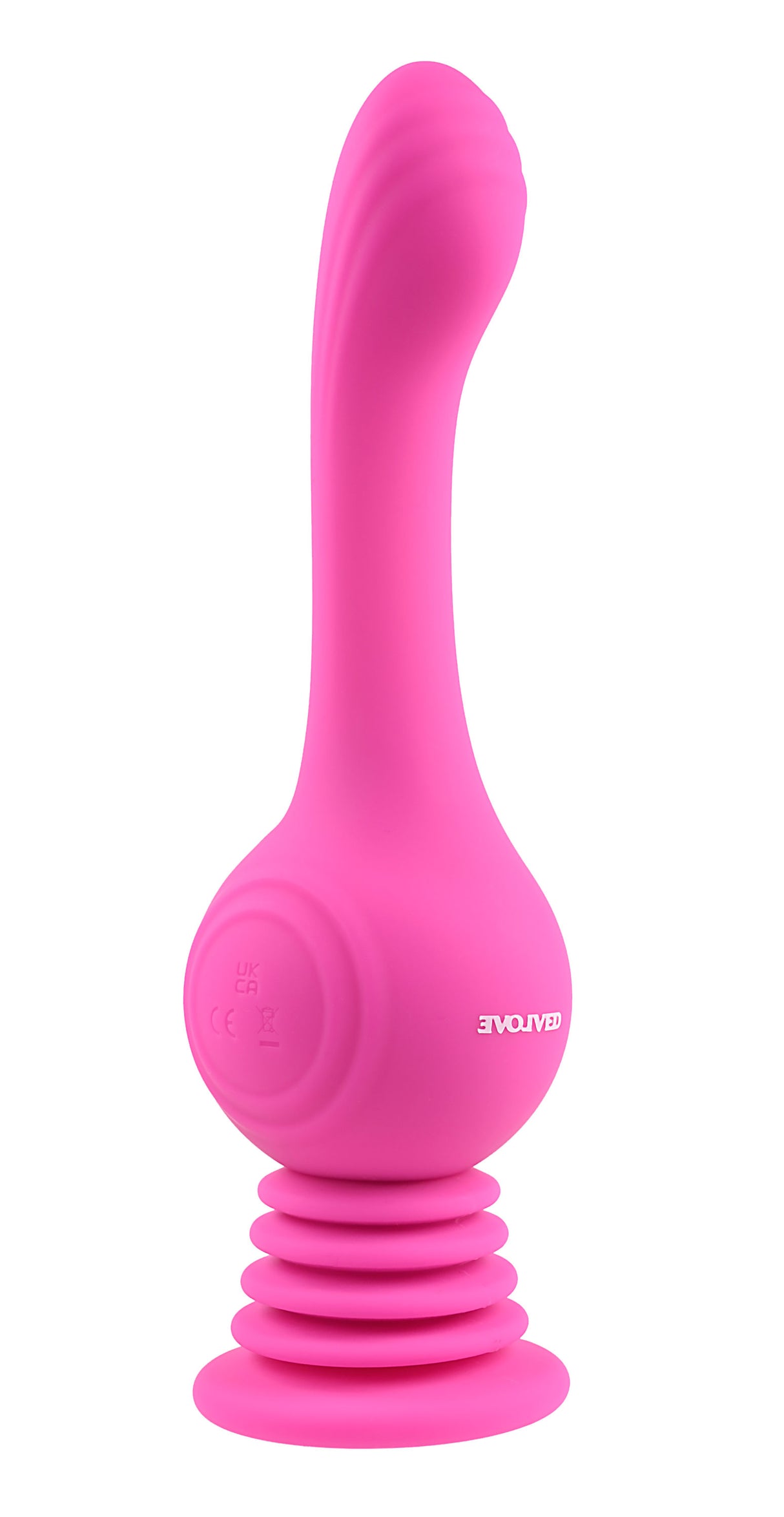 Gyro Vibe Silicone Suction Cup Vibrator Pink with a textured shaft and suction base for intense pleasure.