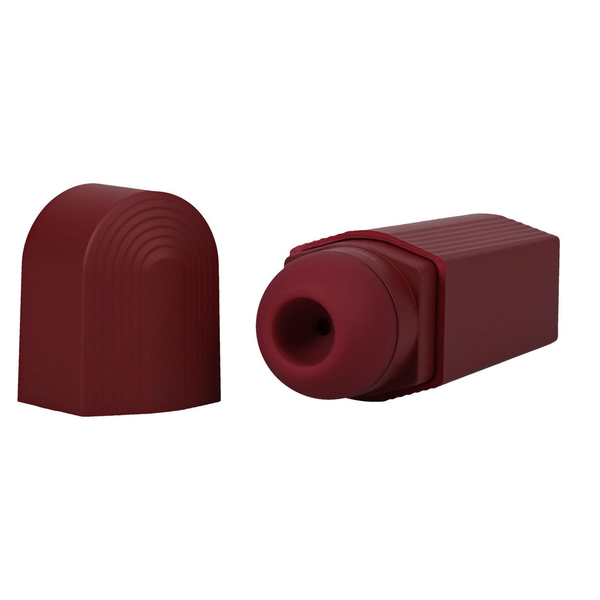 This Product Sucks Sucking Clitoral Stimulator Red in lipstick shape with cap removed, showing suction opening.