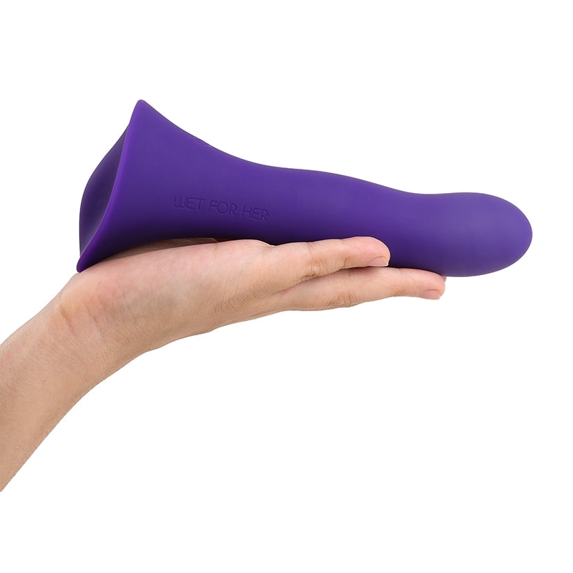 Wet For Her Fusion 2.0 Massager Medium Purple held in hand showing ergonomic design and vibrant color.
