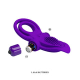 Pretty Love Vibrant Penis Ring Purple with removable bullet and AAA battery compartment, designed for enhanced intimate experiences.