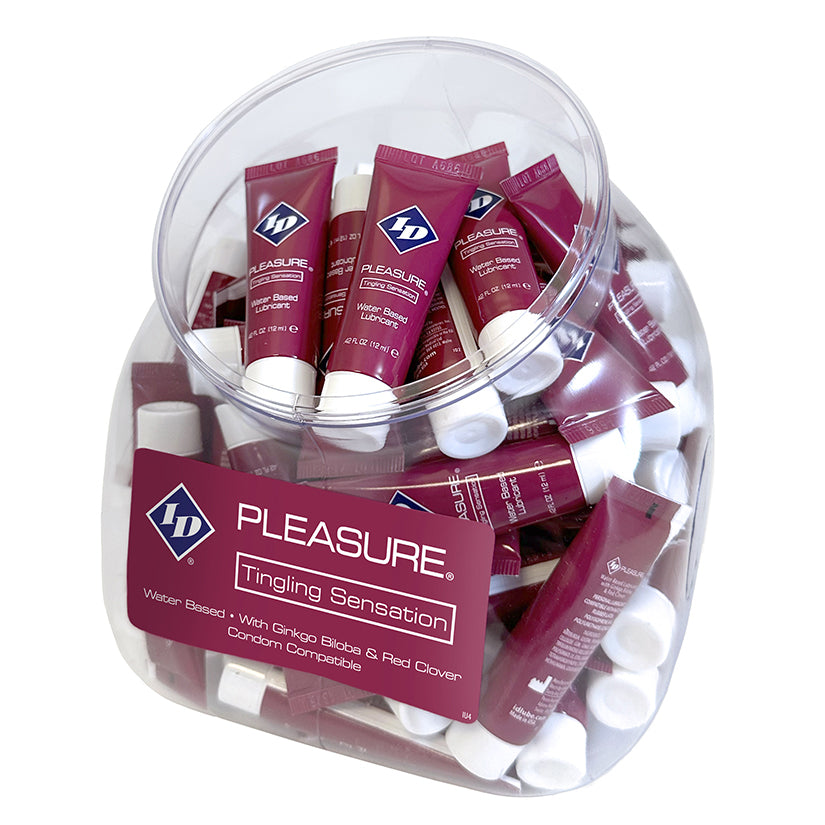 ID Pleasure Tingling Sensation 12ml Tubes Bowl of 72 filled with water-based lubricant tubes.