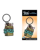 Wood Rocket Eat A Bag of Dicks Keychain Tan featuring playful ice cream design and packaging.