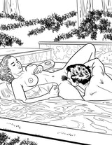 Wood Rocket The Oral Sex Coloring Book image featuring playful artwork of adults enjoying a hot tub scene.