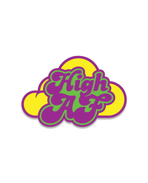Wood Rocket High AF Weed Enamel Lapel Pin colorful design with 'High AF' phrase on a cloud background.