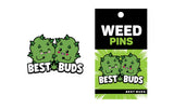 Wood Rocket Weed Best Buds Enamel Pin Green featuring cute cartoon buds in vibrant green.