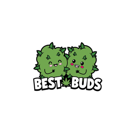 Wood Rocket Weed Best Buds Enamel Pin Green featuring playful cartoon cannabis characters.