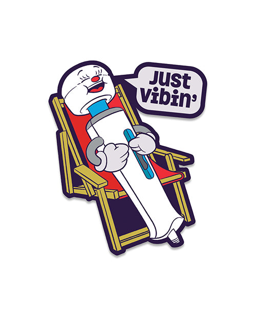 Fuck Buddies Just Vibin Enamel Pin Multicolor featuring a playful wand vibrator saying "Just Vibin".