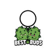 Wood Rocket Best Buds Enamel Keychain Green featuring two smiling cannabis buddies.