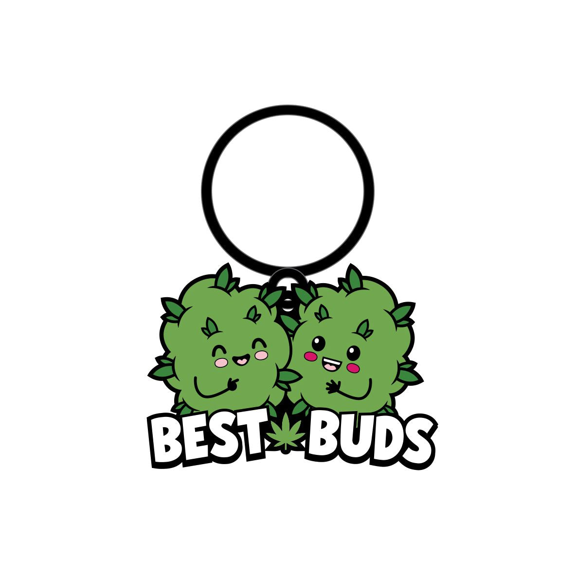 Wood Rocket Best Buds Enamel Keychain Green featuring two smiling cannabis buddies.