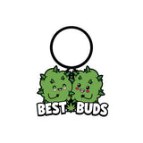 Wood Rocket Best Buds Enamel Keychain Green featuring two smiling cannabis buddies.
