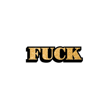 Wood Rocket Fuck Enamel Pin Adult Novelty with glittery gold lettering on a white background.