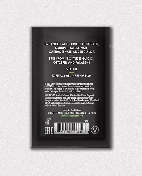Wicked Sensual Care Aloe Vera Intimate Lubricant packaging, vegan formula free from parabens and glycerin.